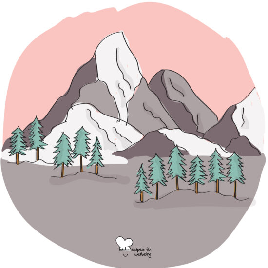 Illustration of a Nature landscape with mountains. © Recipes for Wellbeing