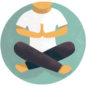 Illustrated icon for "physical wellbeing" with a person sitting cross-legged in a meditative pose.