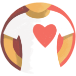 Illustrated icon for "emotional wellbeing" with a person with a big heart.