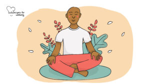 Illustration of a person sitting cross-legged on the floor in a meditative pose. © Recipes for Wellbeing