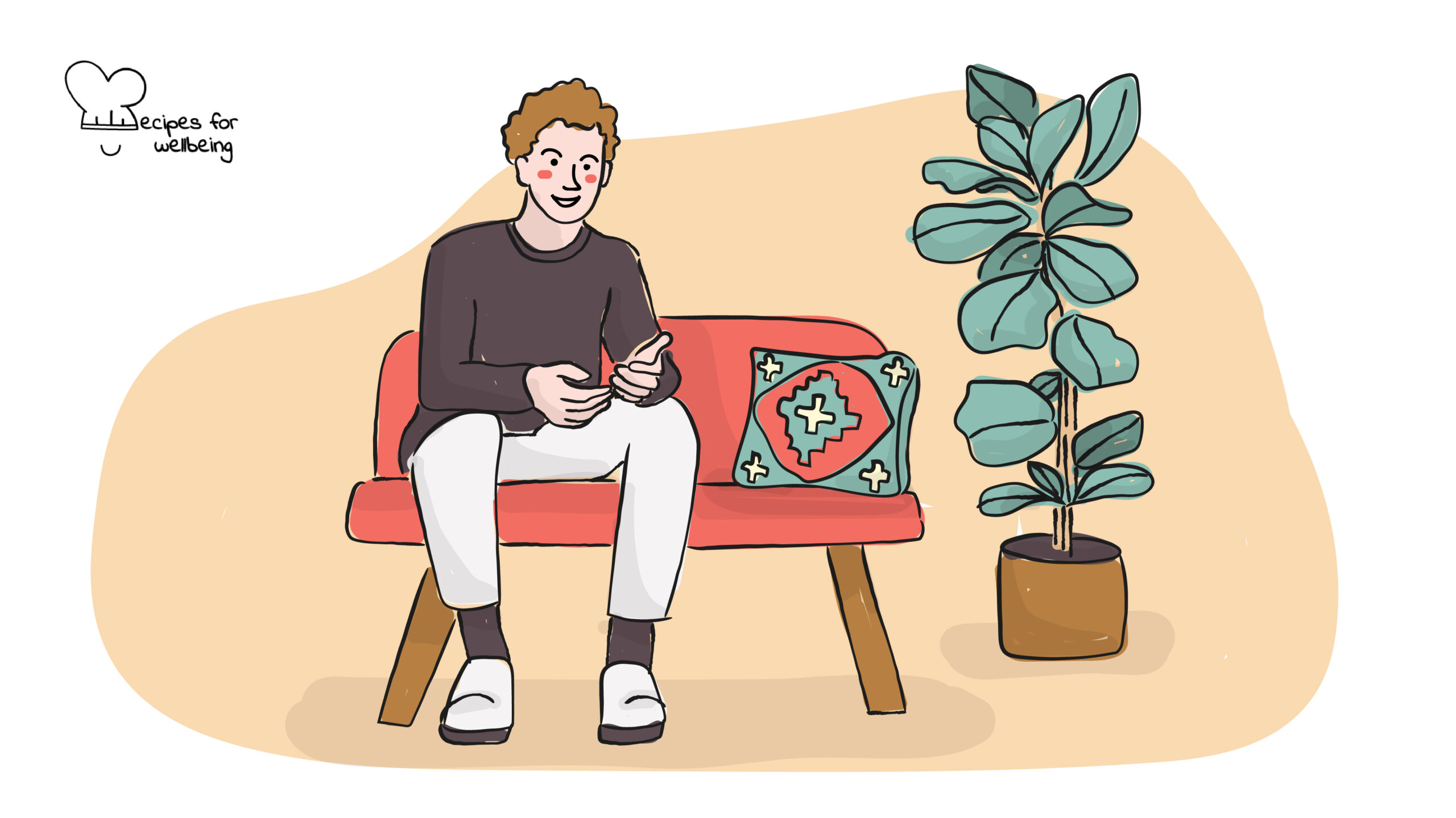 Illustration of a person sitting on a couch. © Recipes for Wellbeing