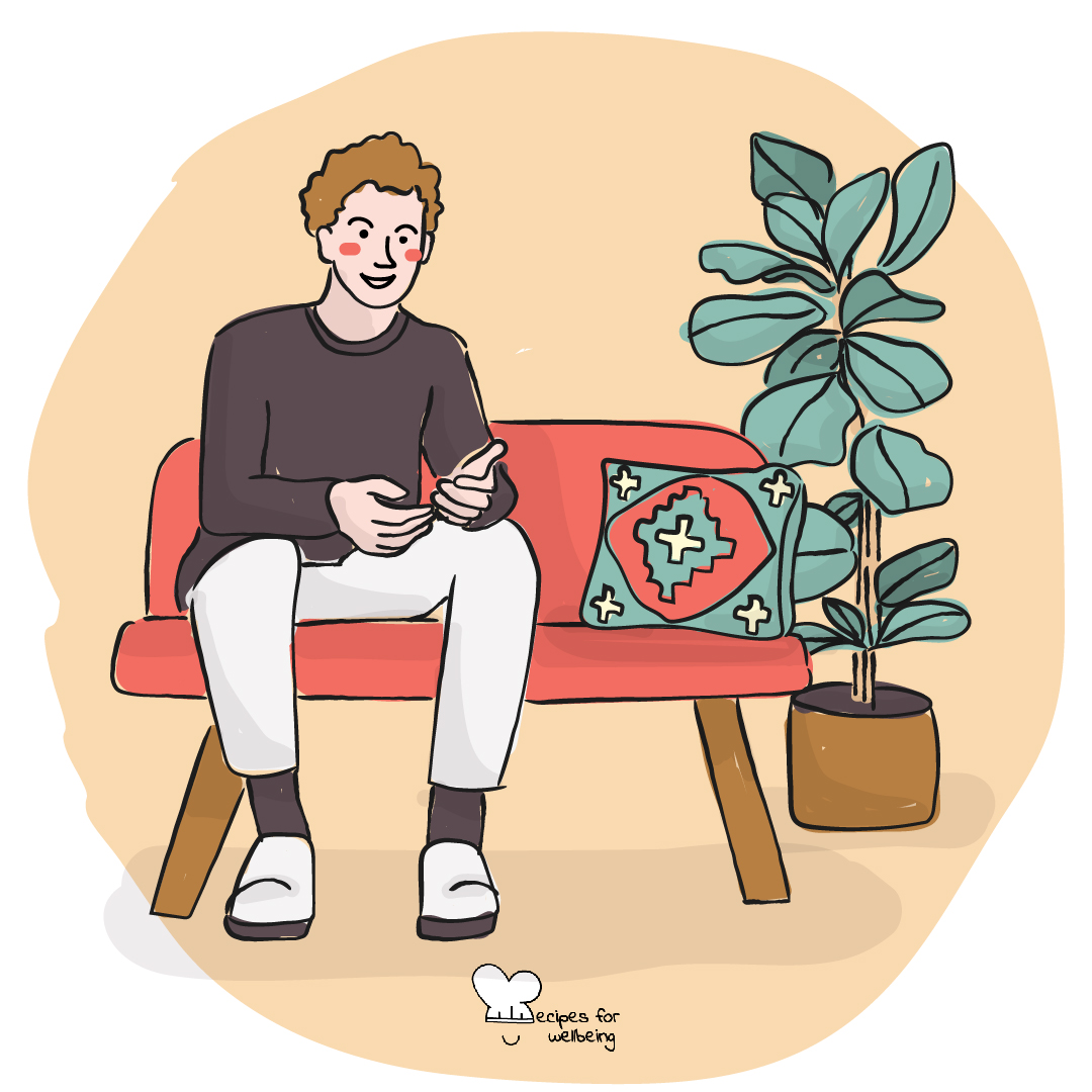 Illustration of a person sitting on a couch. © Recipes for Wellbeing