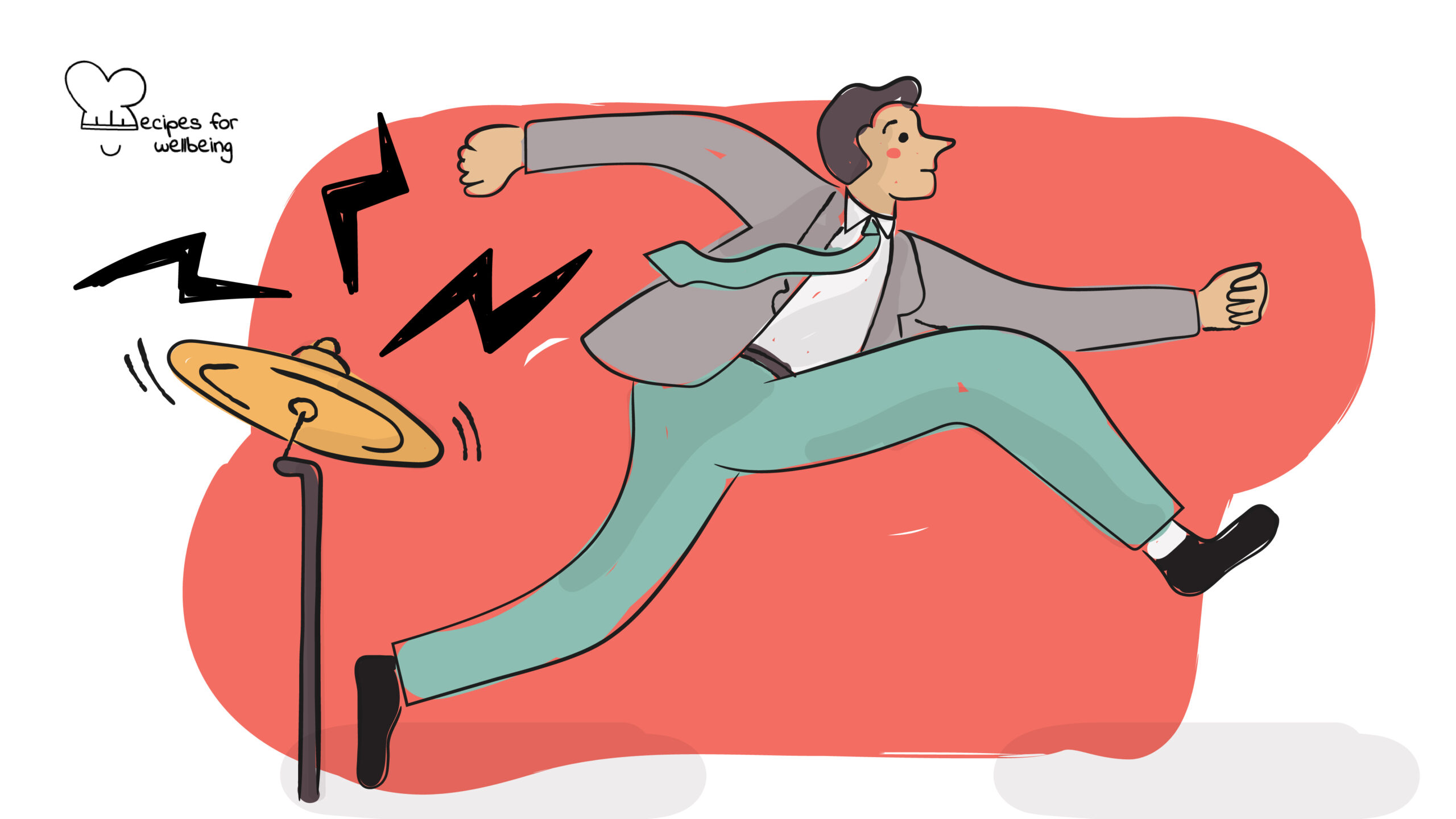 Illustration of a person running away with urgency. © Recipes for Wellbeing