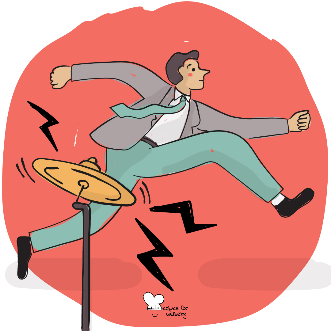 Illustration of a person running away with urgency. © Recipes for Wellbeing