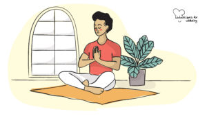 Illustration of a person sitting cross-legged on the floor in a meditative pose. © Recipes for Wellbeing