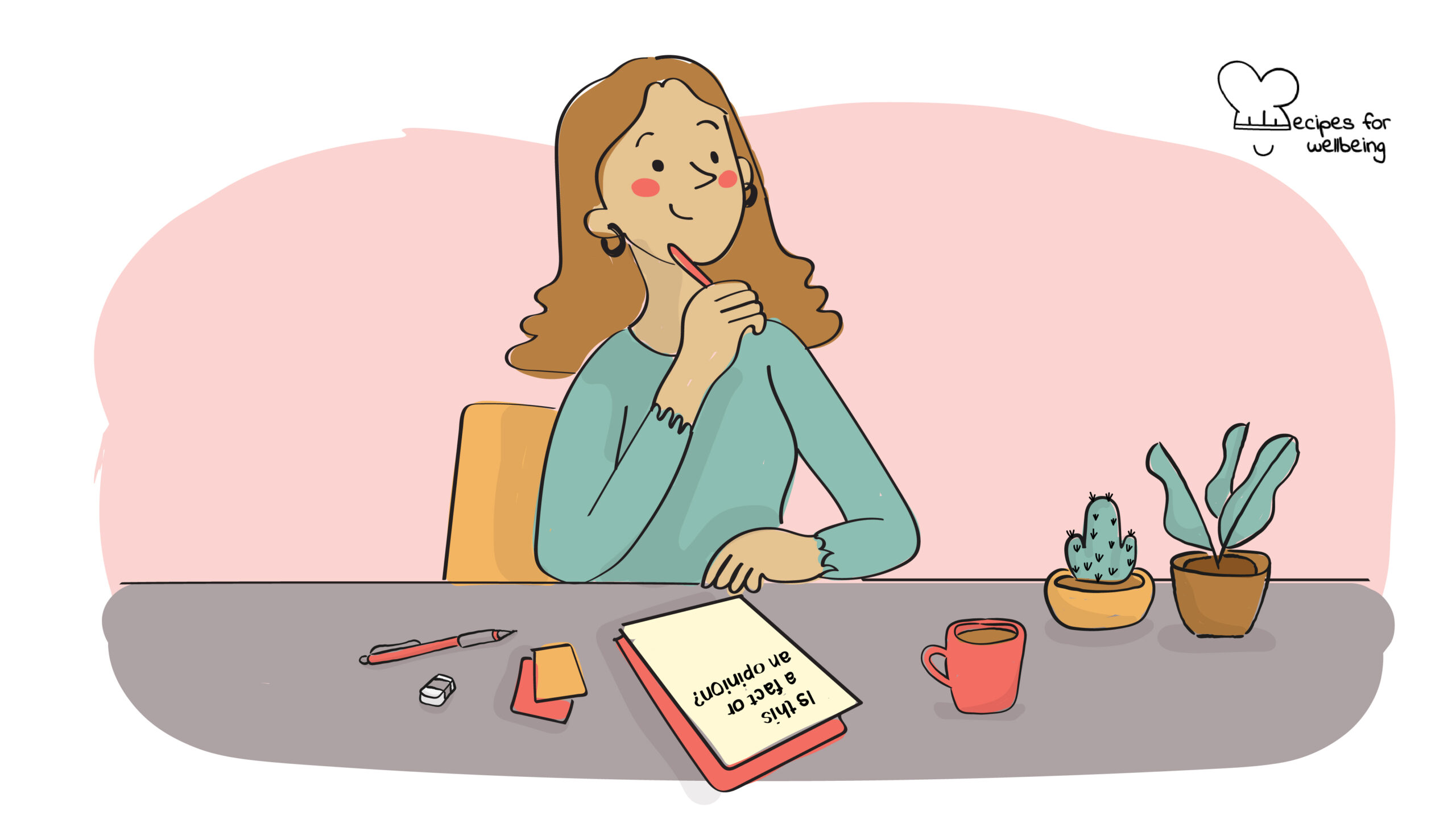 Illustration of a person sitting and reflecting in front of a powerful question. © Recipes for Wellbeing