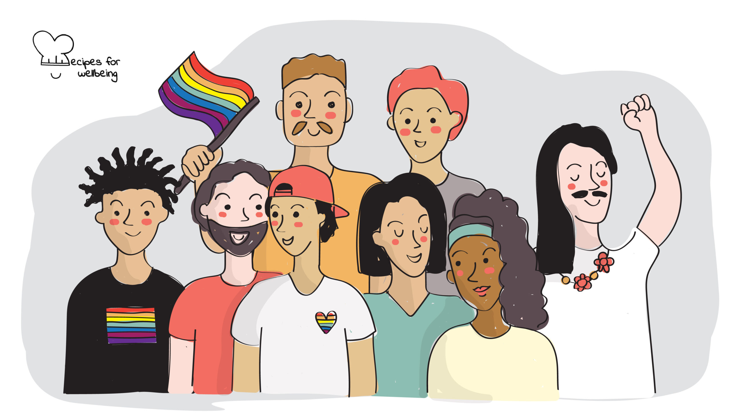 Illustration of a group of genderqueer people. © Recipes for Wellbeing