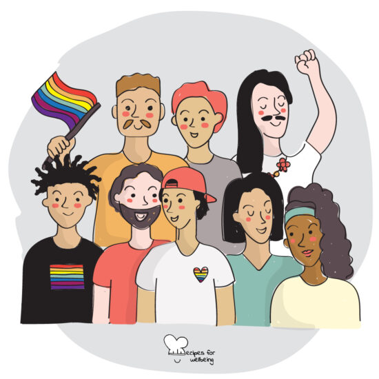 Illustration of a group of genderqueer people. © Recipes for Wellbeing