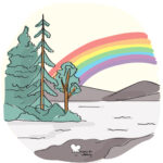 Illustration of a Nature landscape with a rainbow. © Recipes for Wellbeing