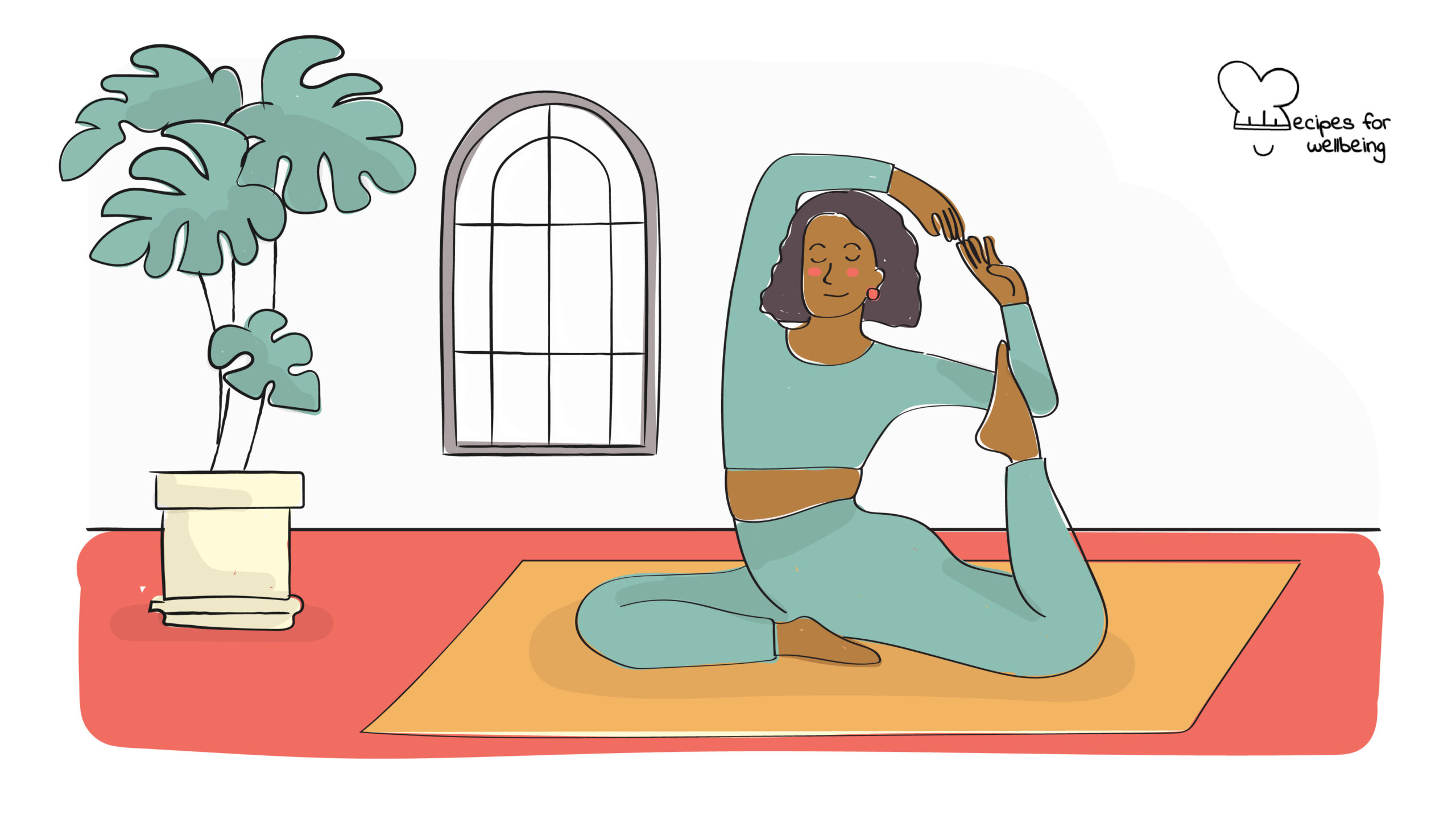 Illustration of a person in the mermaid yoga pose. © Recipes for Wellbeing