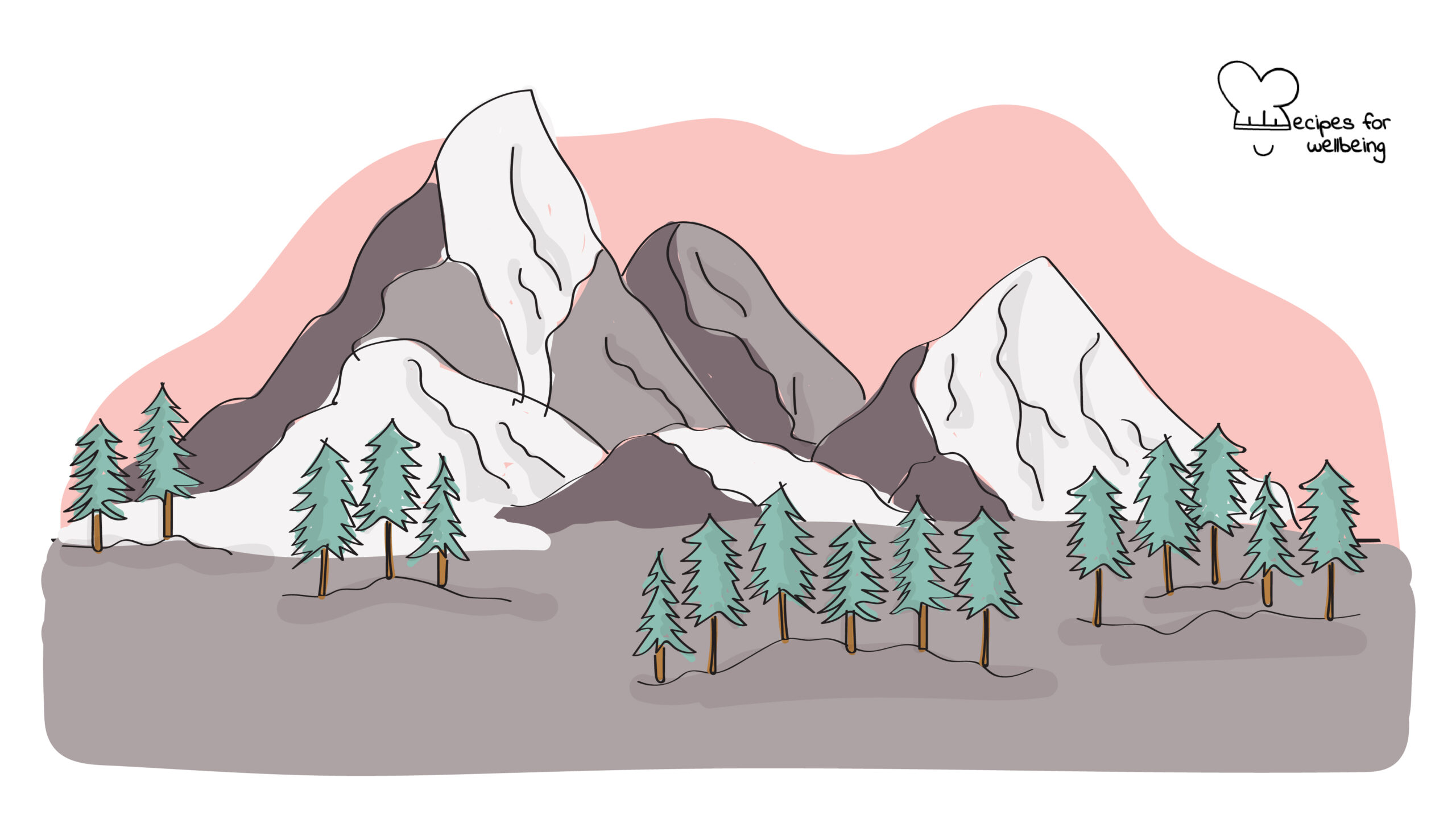 Illustration of a Nature landscape with mountains. © Recipes for Wellbeing