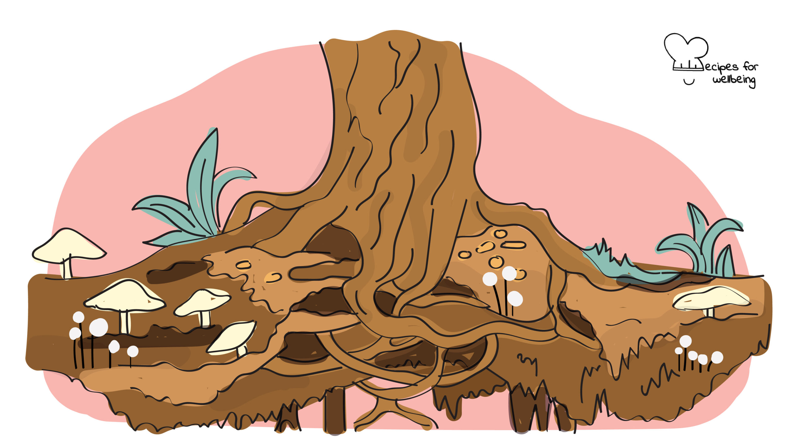 Illustration of a tree with its roots. © Recipes for Wellbeing