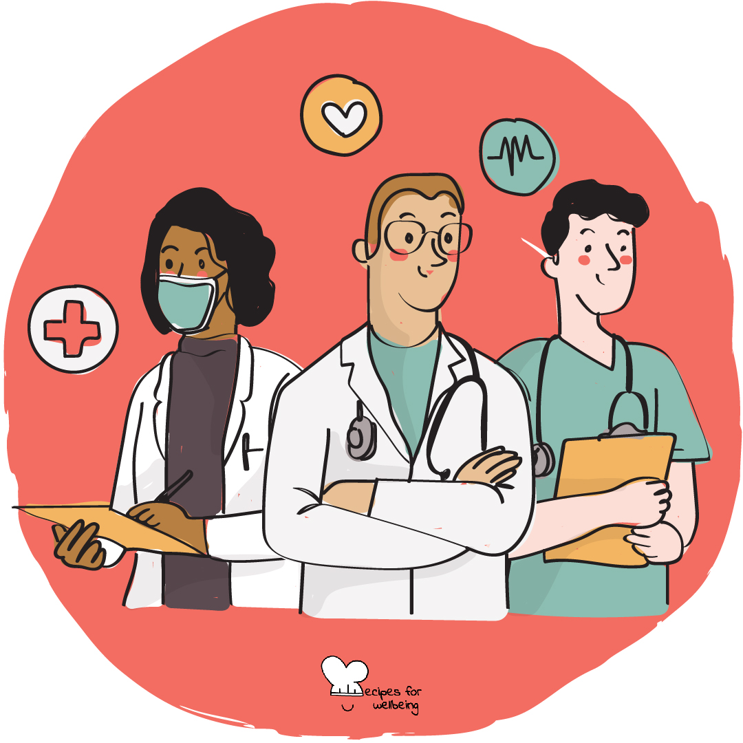 Illustration of a three medical professionals. © Recipes for Wellbeing