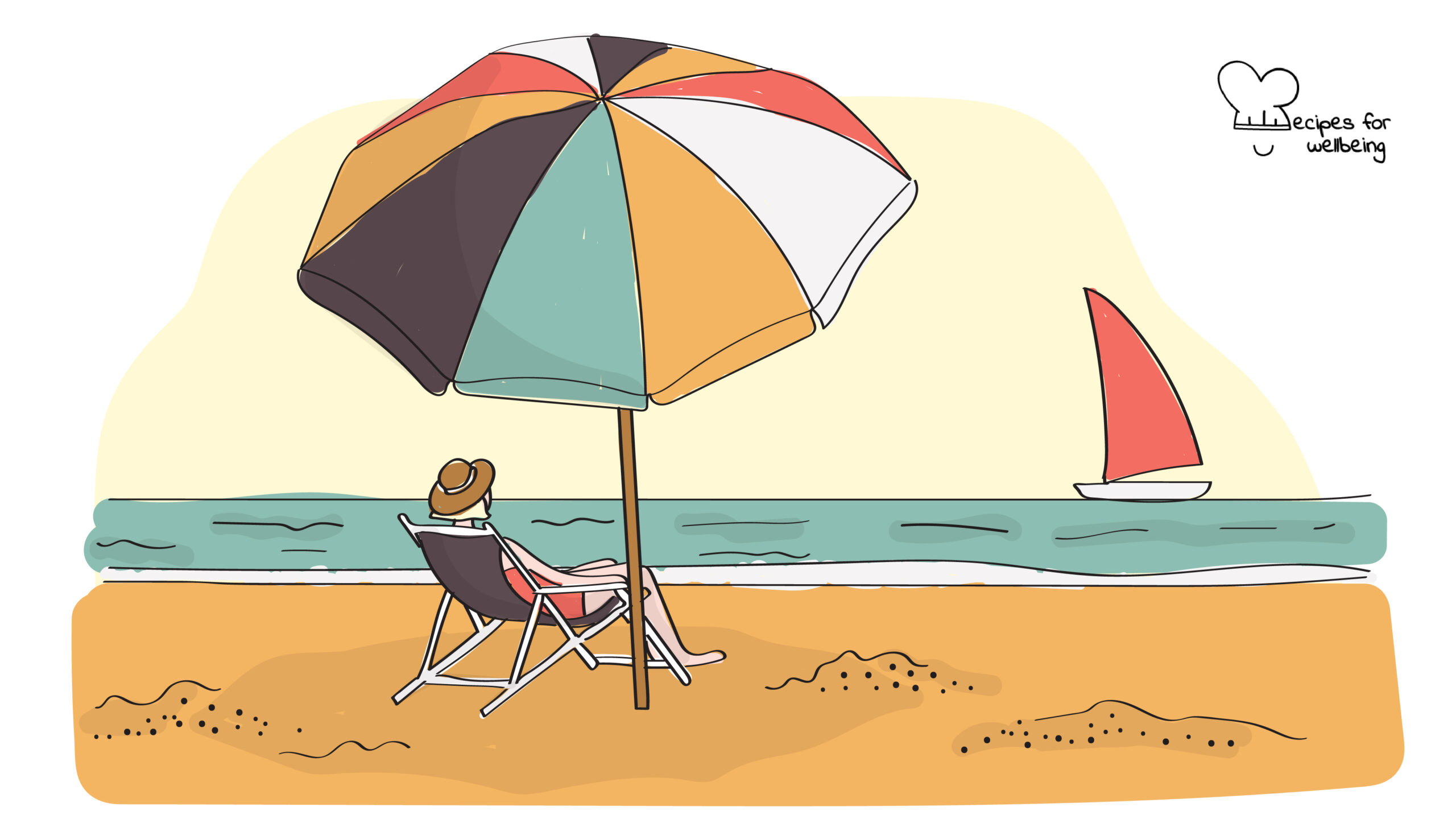 Illustration of a person relaxing at the beach. © Recipes for Wellbeing
