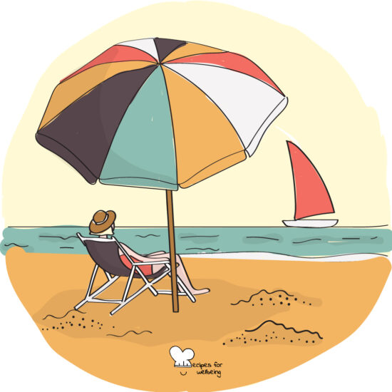 Illustration of a person relaxing at the beach. © Recipes for Wellbeing