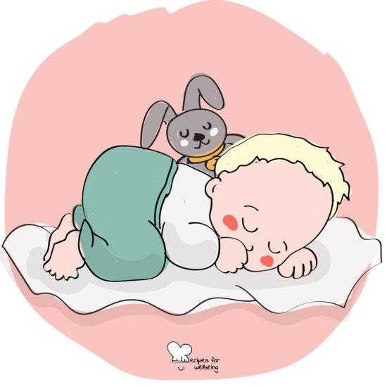 Illustration of a baby sleeping. © Recipes for Wellbeing