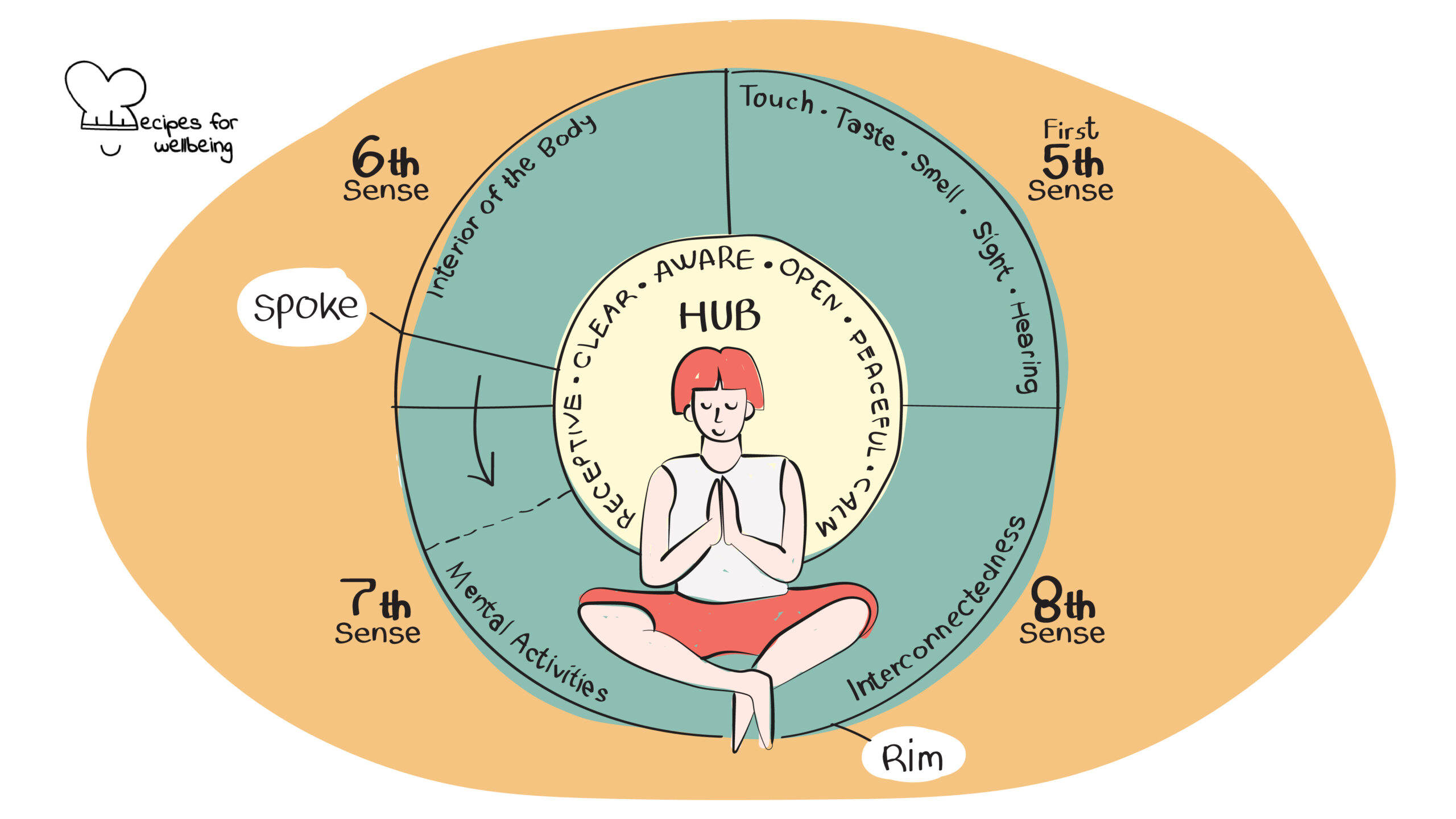 Illustration of the wheel of awareness. © Recipes for Wellbeing