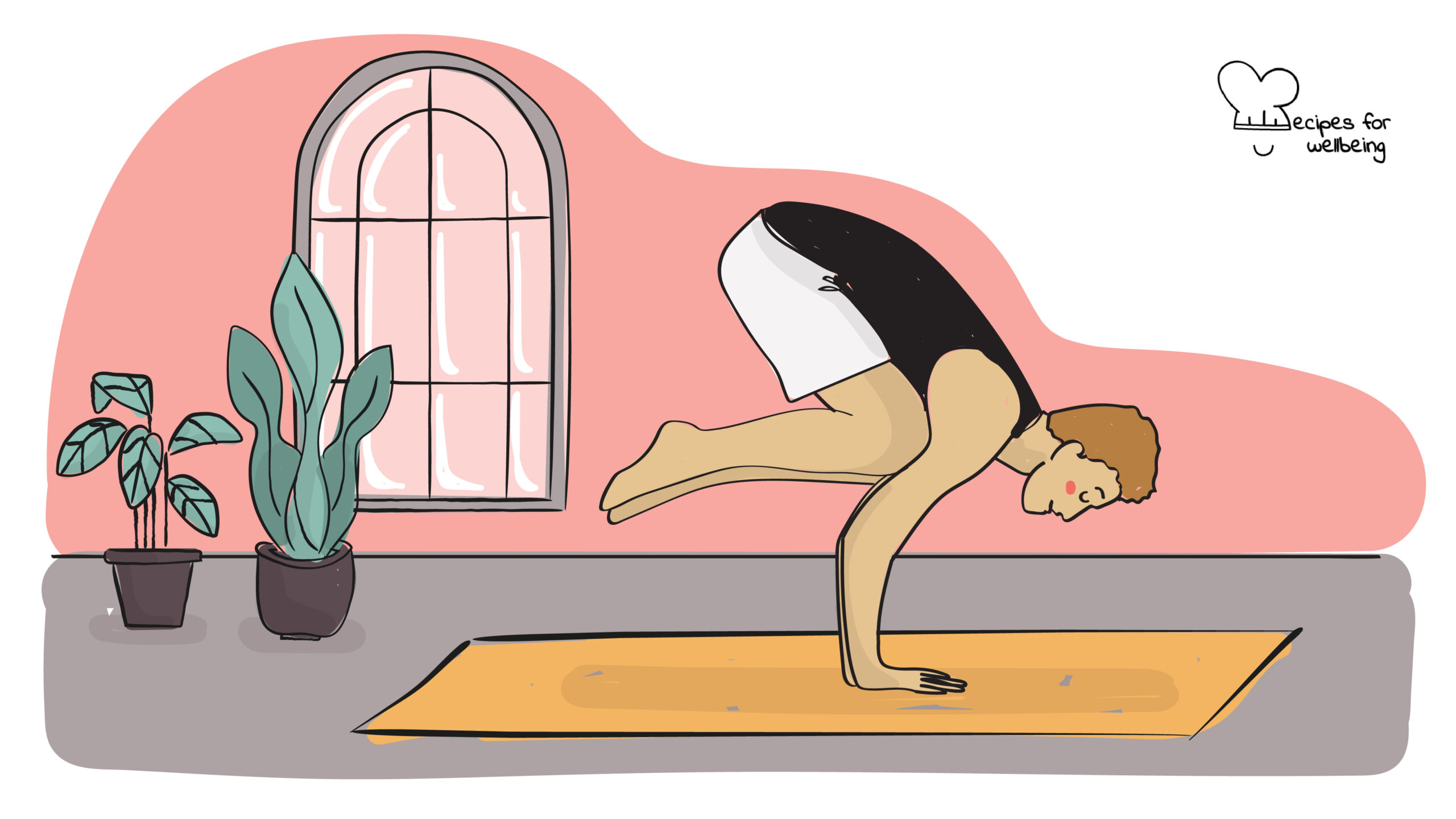 Illustration of a person in Bakasana (crow pose). © Recipes for Wellbeing