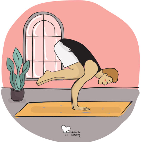 Illustration of a person in Bakasana (crow pose). © Recipes for Wellbeing