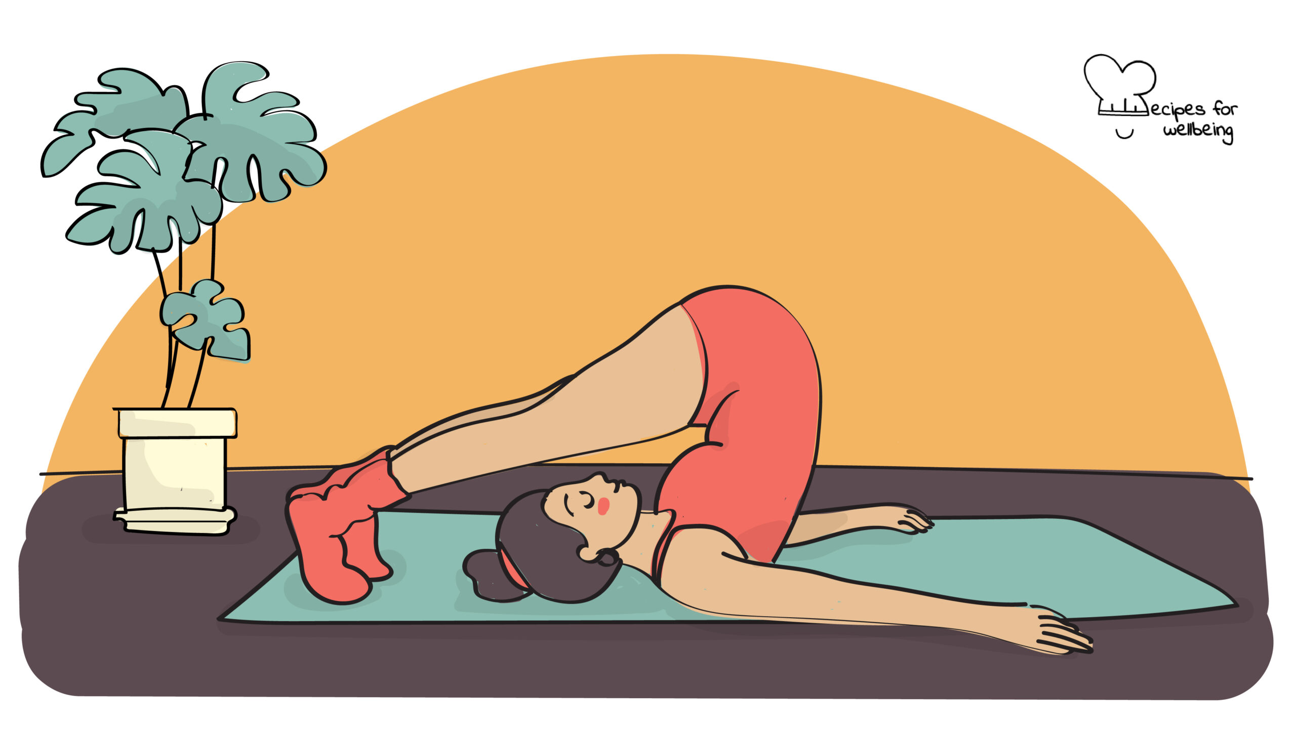 Illustration of a womxn in Halasana (or plow pose). © Recipes for Wellbeing