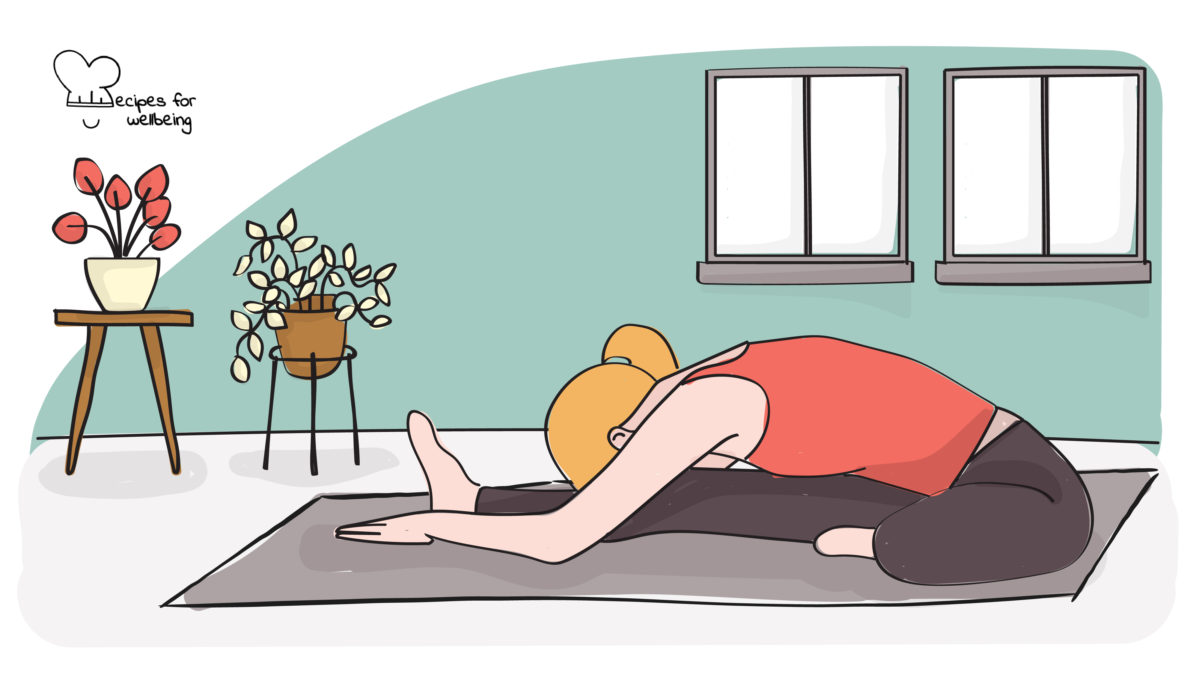 Illustration of a person in Janusirsasana. © Recipes for Wellbeing