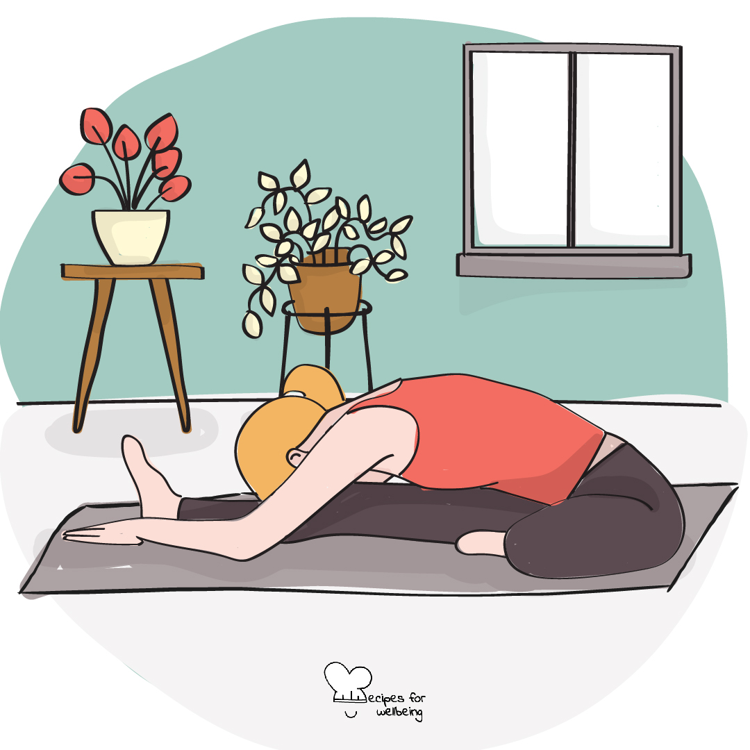 Illustration of a person in Janusirsasana. © Recipes for Wellbeing