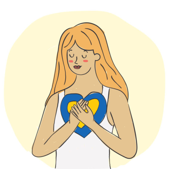 Illustration of a womxn holding their hands in front of the heart area. © Recipes for Wellbeing