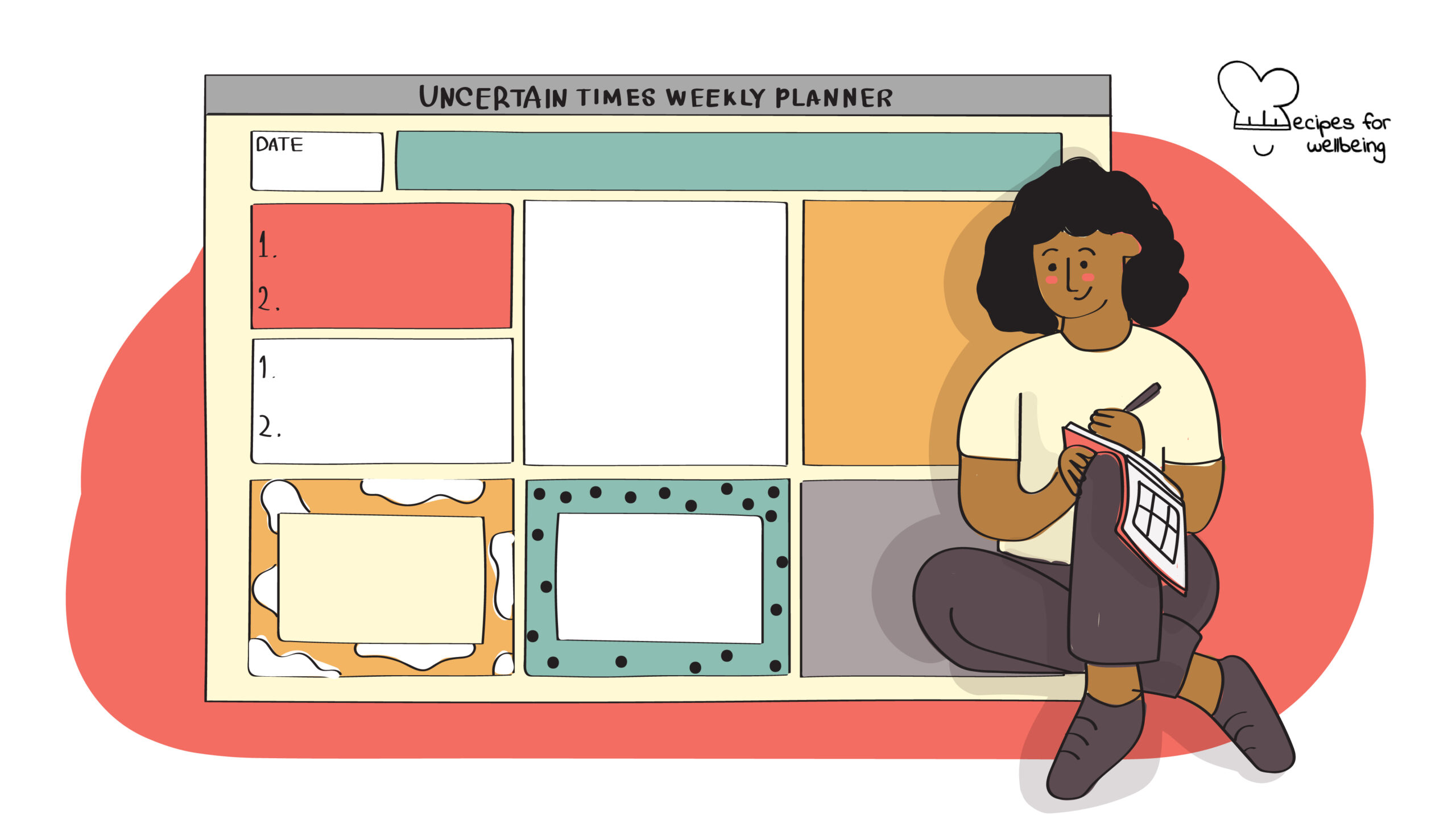 Illustration of a person with a planner. © Recipes for Wellbeing