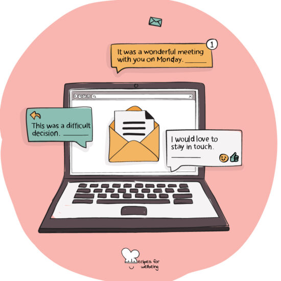 Illustration of a laptop with an envelope icon to symbolise an email being sent. © Recipes for Wellbeing