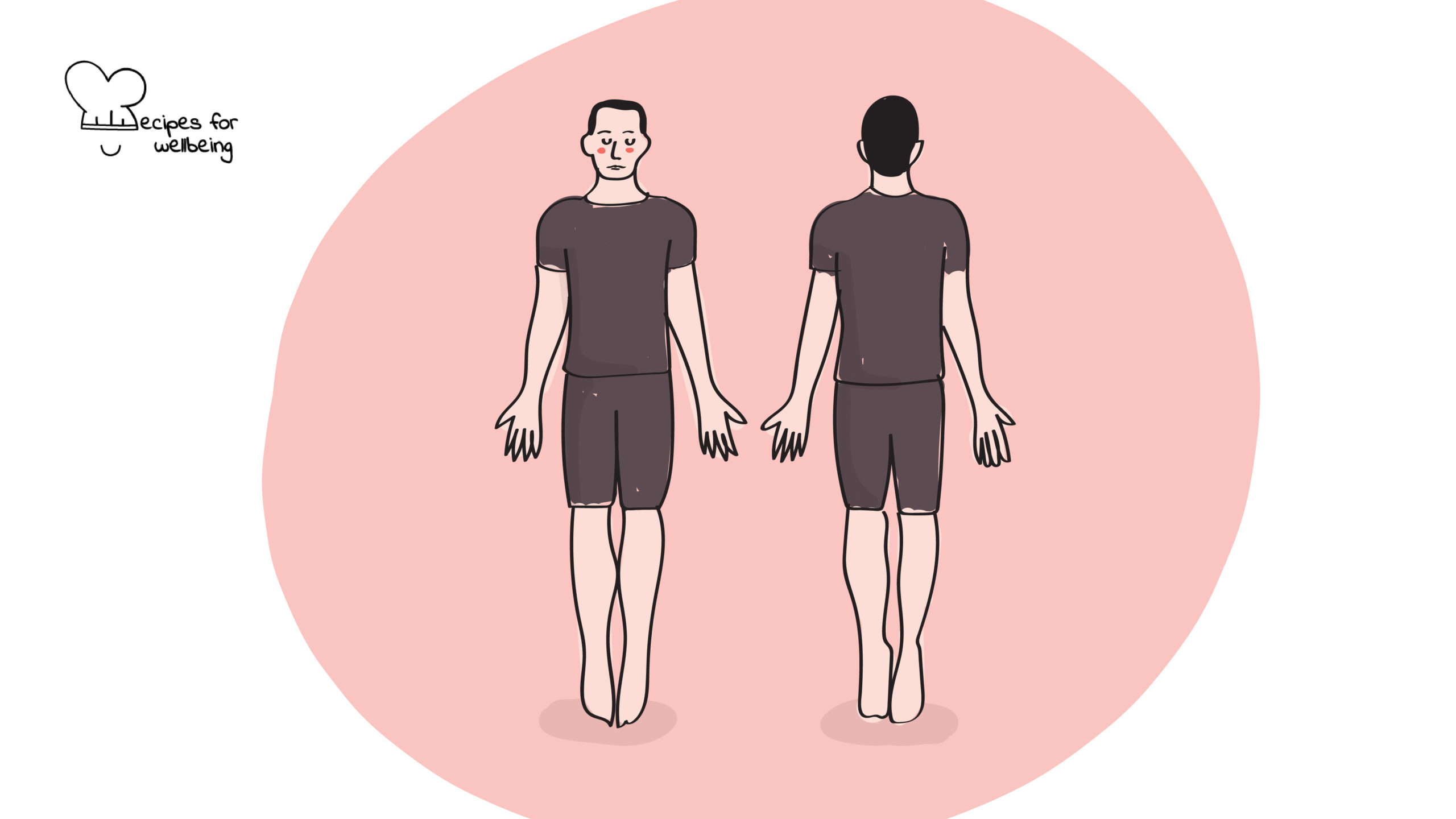 Illustration of a person standing in tadasana (mountain pose) with their eyes closed. © Recipes for Wellbeing