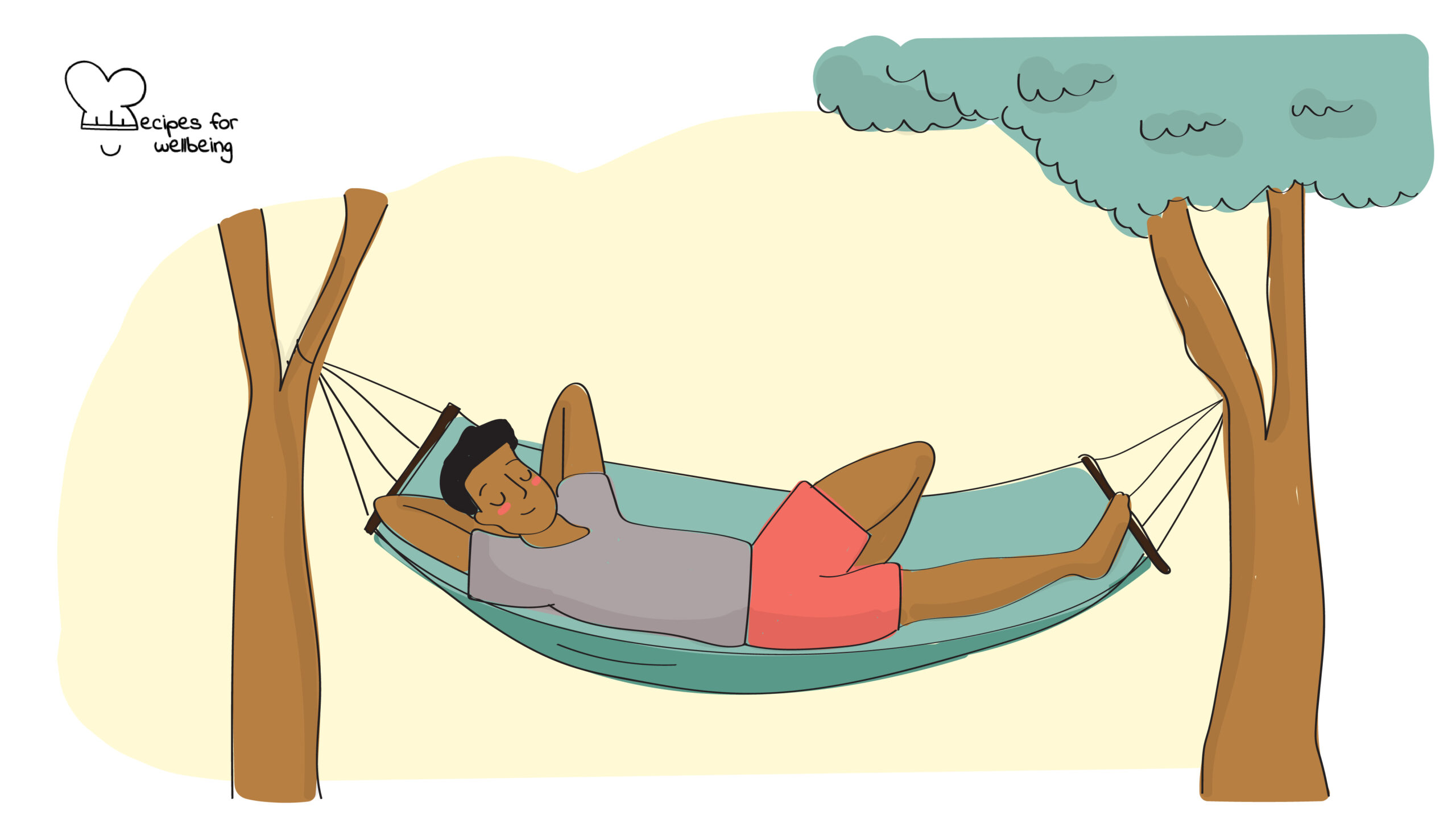 Illustration of a person resting on a hammock. © Recipes for Wellbeing