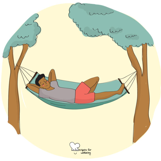 Illustration of a person resting on a hammock. © Recipes for Wellbeing