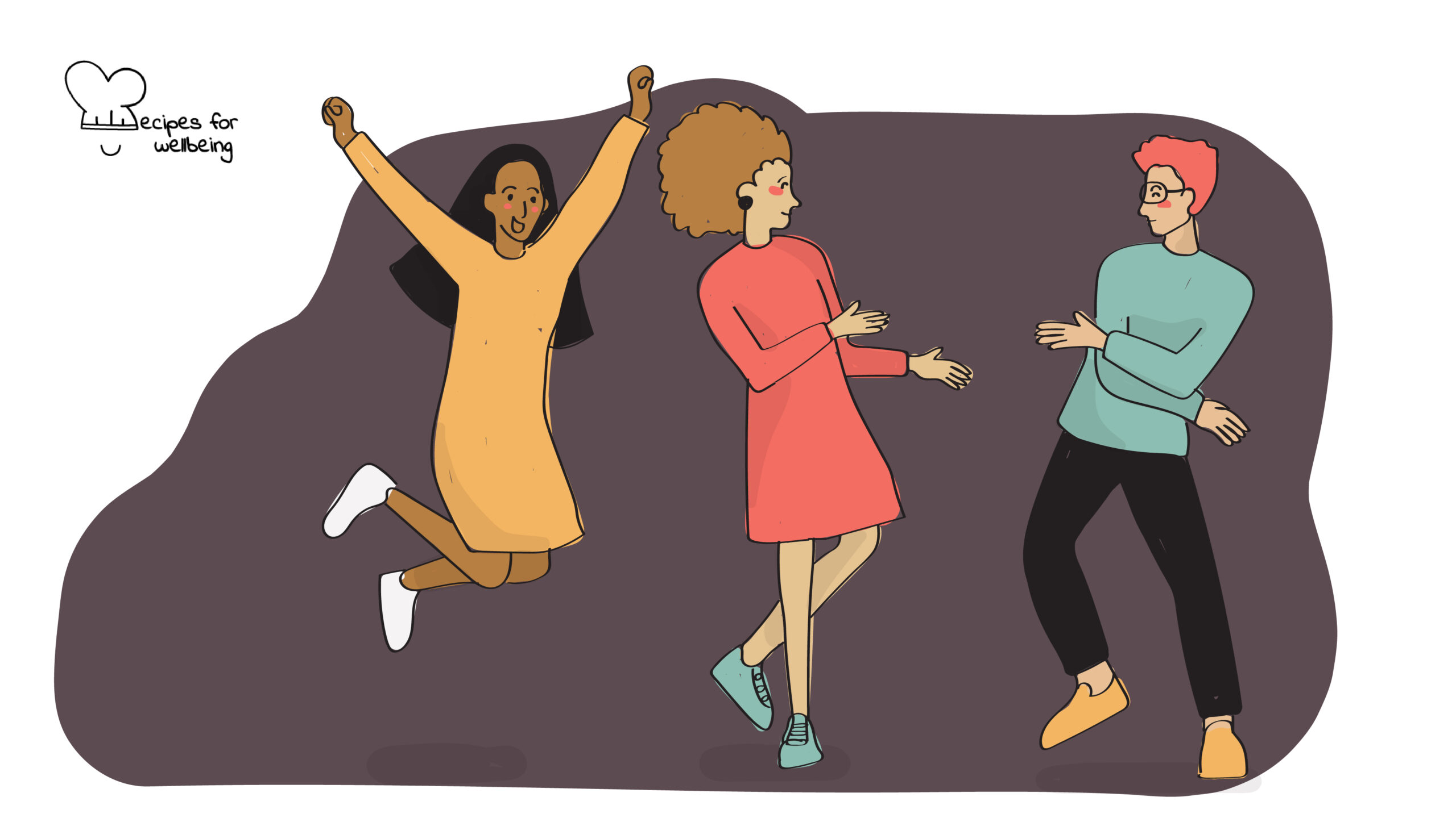 Illustration of three people dancing. © Recipes for Wellbeing