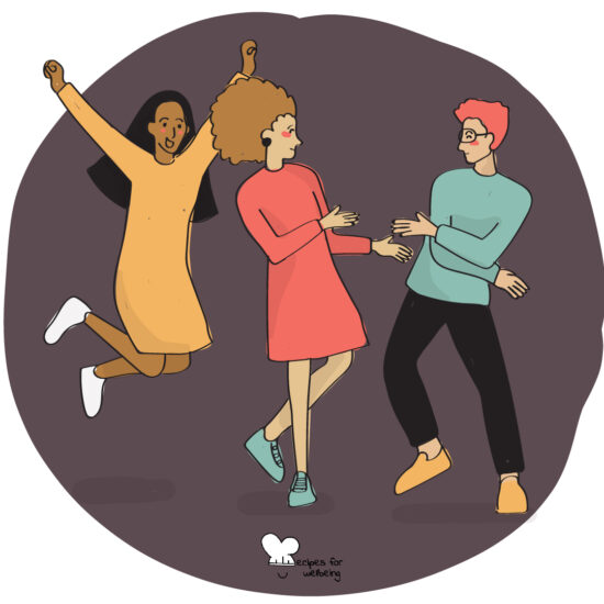 Illustration of three people dancing. © Recipes for Wellbeing