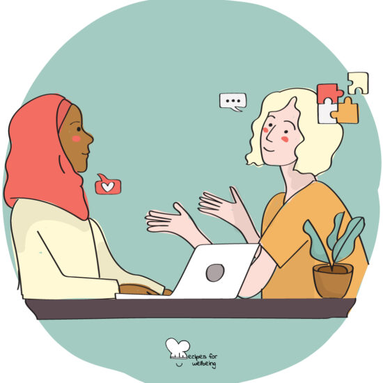 Illustration of two people talking to each other. © Recipes for Wellbeing
