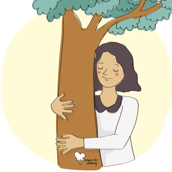 Illustration of a young person hugging a tree. © Recipes for Wellbeing