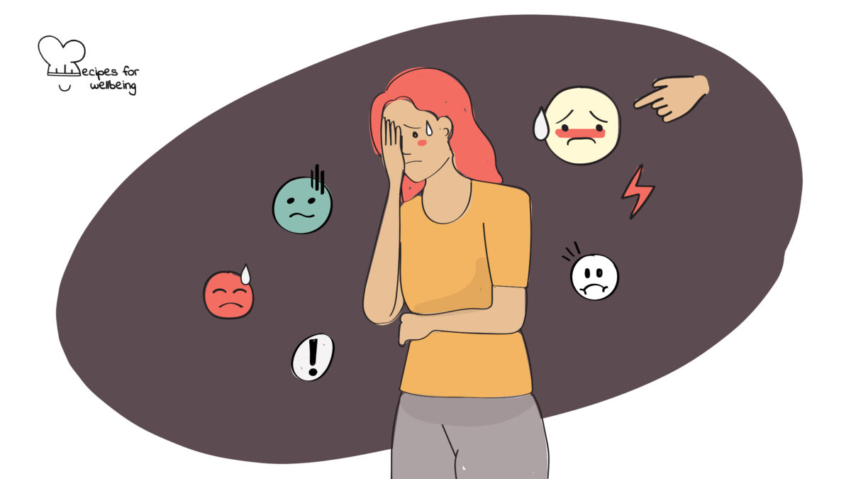 Illustration of a person experiencing feelings of shame. © Recipes for Wellbeing