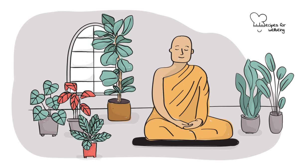 Illustration of a person meditating in a cross-legged position. © Recipes for Wellbeing