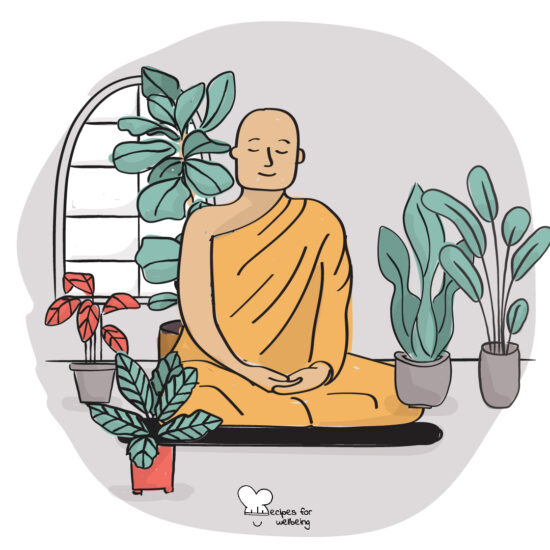 Illustration of a person meditating in a cross-legged position. © Recipes for Wellbeing