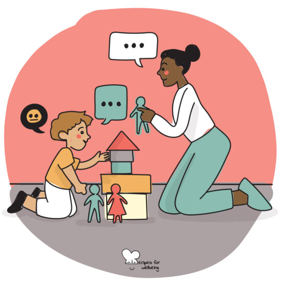 Illustration of a child playing with an adult. © Recipes for Wellbeing