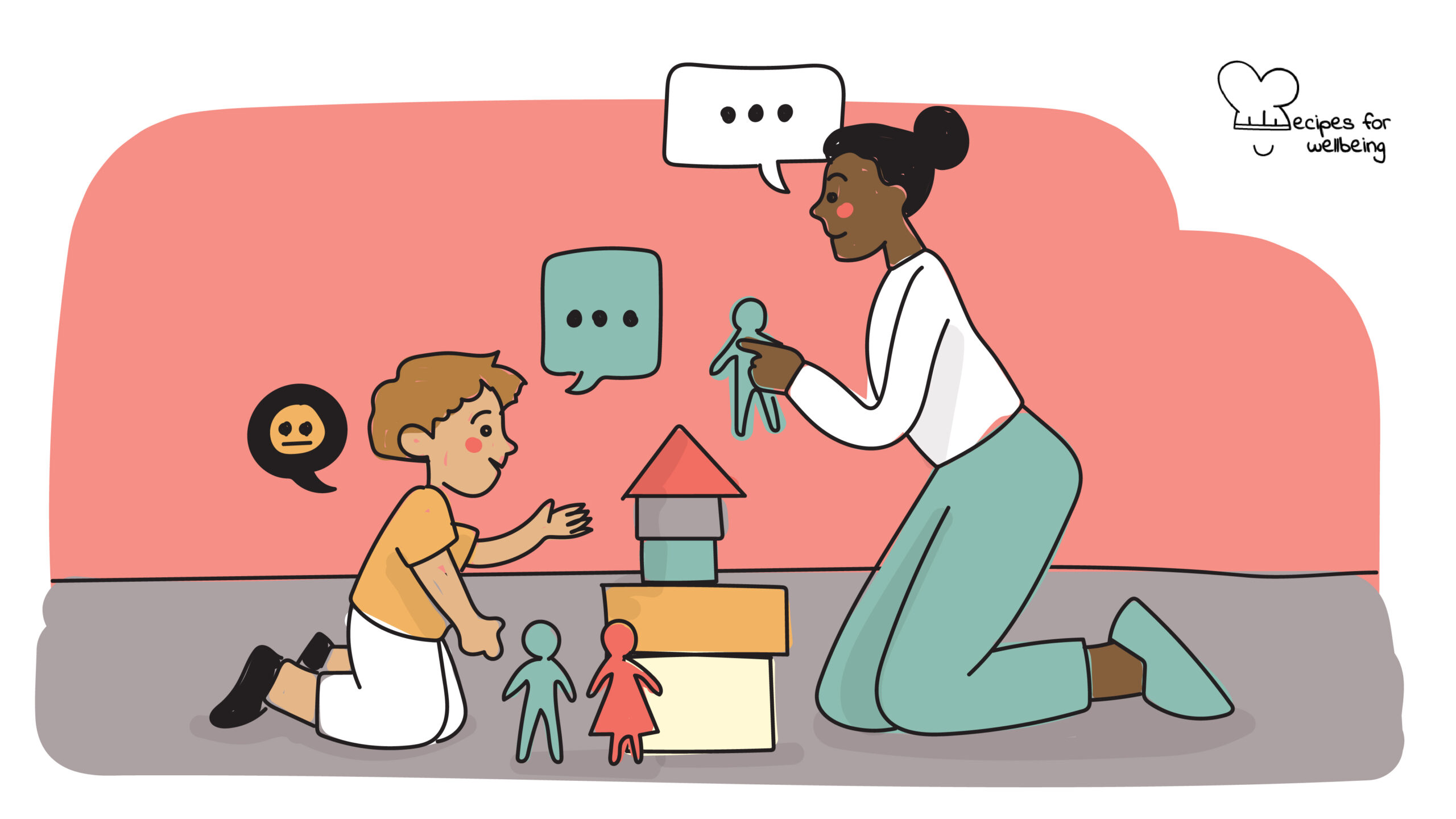 Illustration of a child playing with an adult. © Recipes for Wellbeing