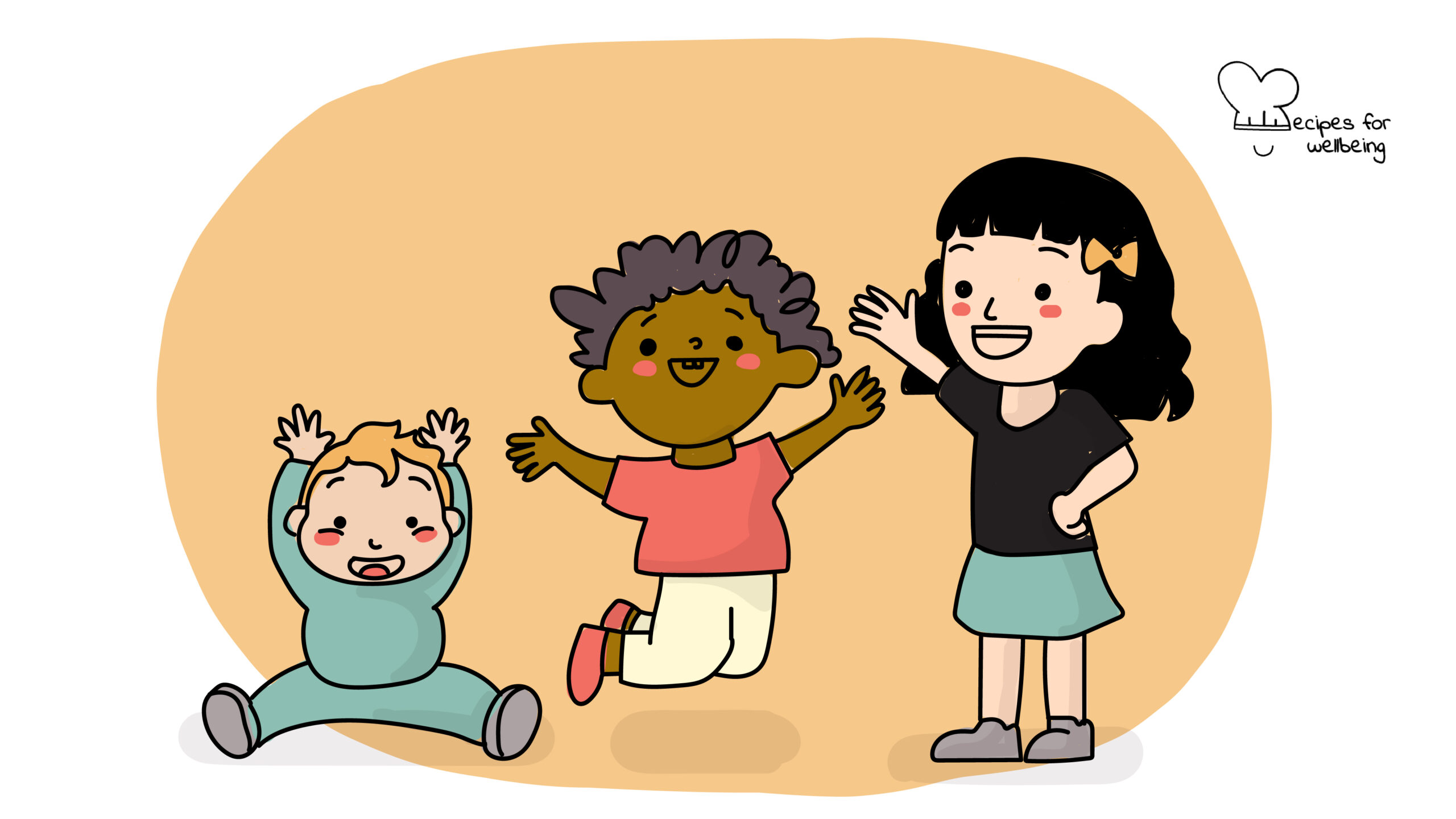 Illustration of 3 young children. © Recipes for Wellbeing