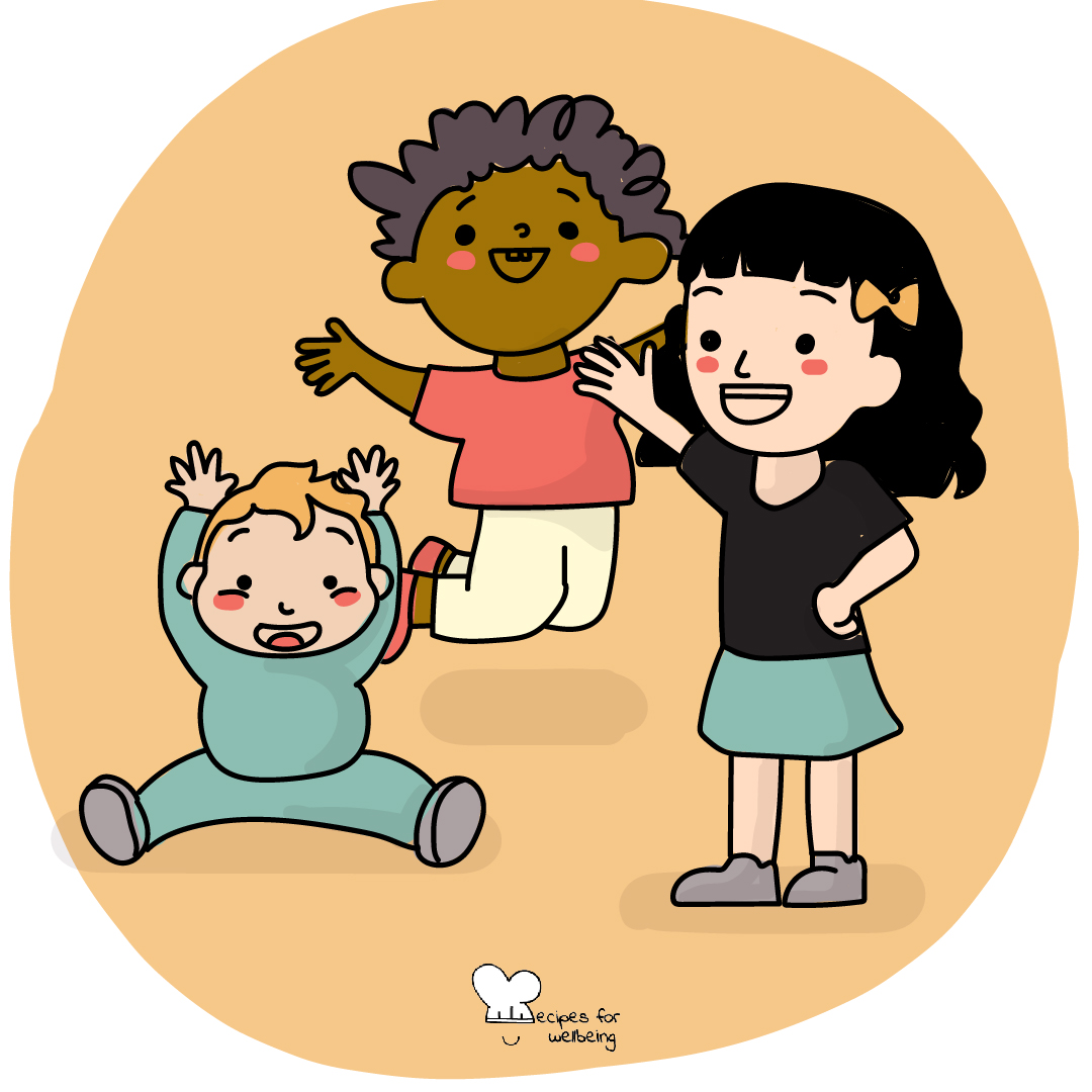 Illustration of 3 young children. © Recipes for Wellbeing