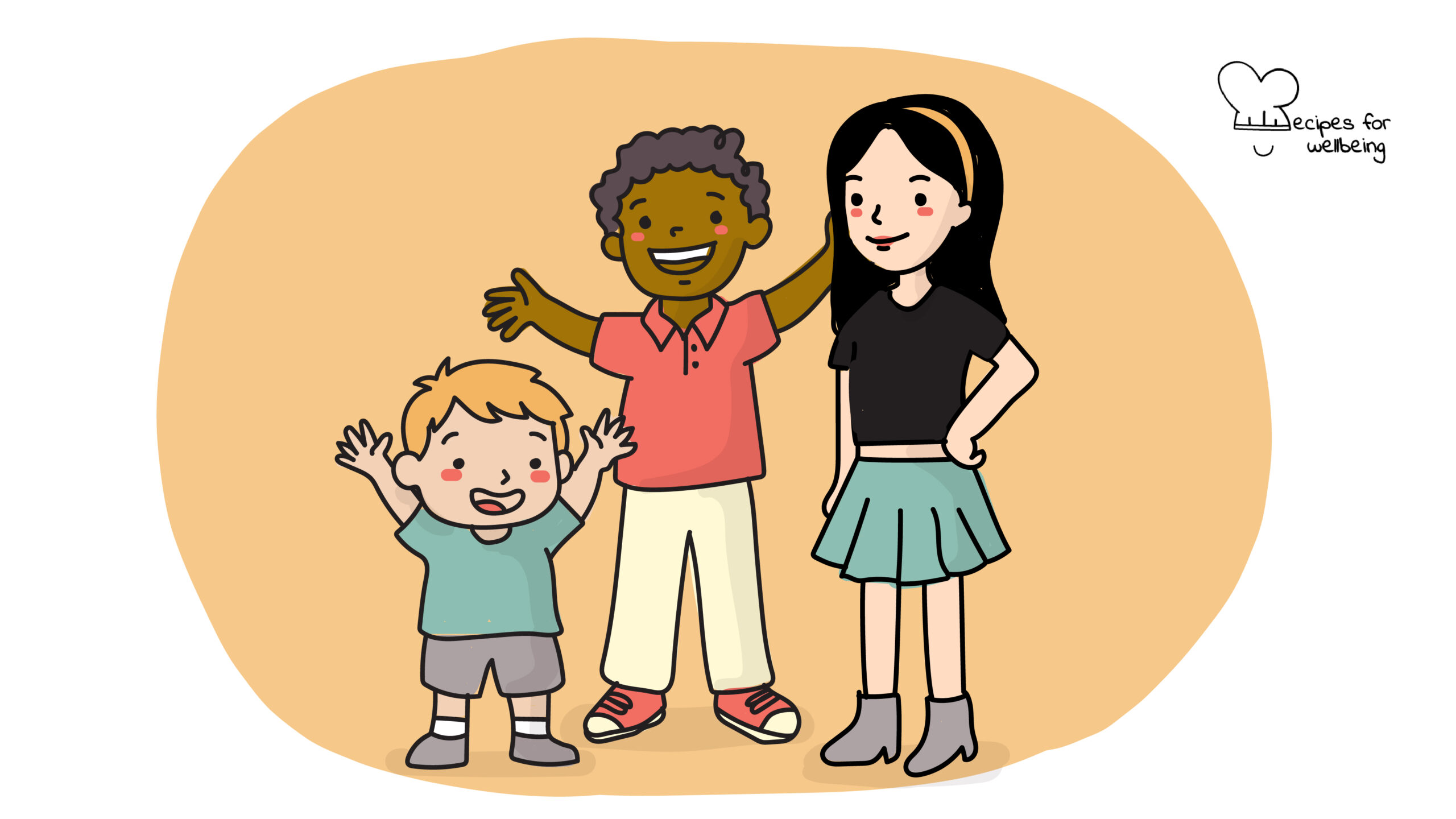 Illustration of 3 children. © Recipes for Wellbeing