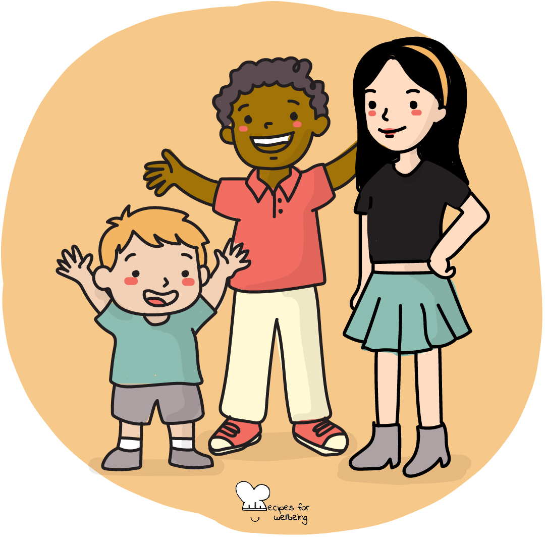 Illustration of 3 children. © Recipes for Wellbeing