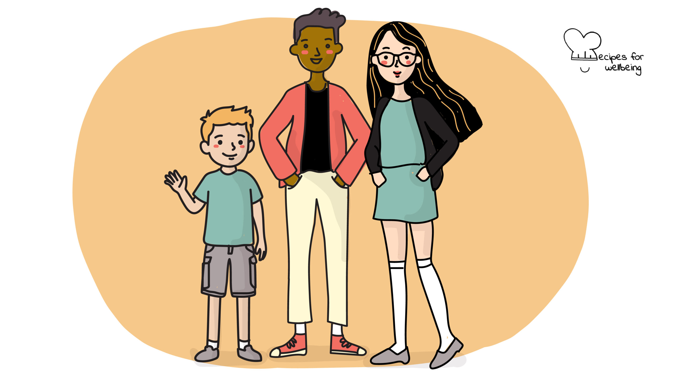 Illustration of 3 teens. © Recipes for Wellbeing