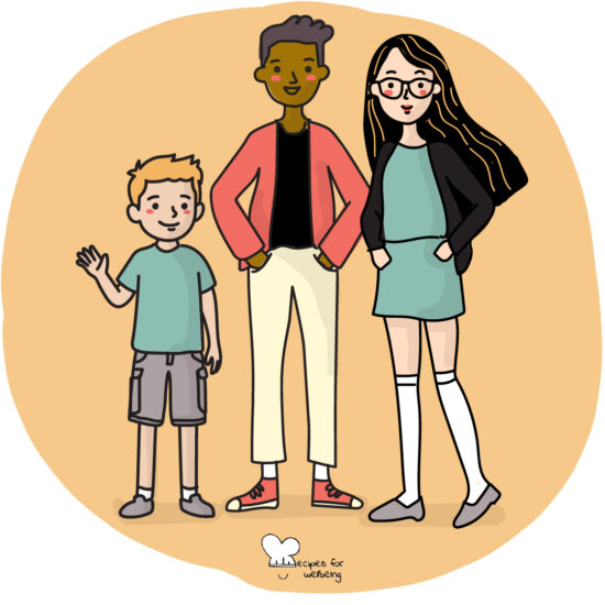 Illustration of 3 teens. © Recipes for Wellbeing