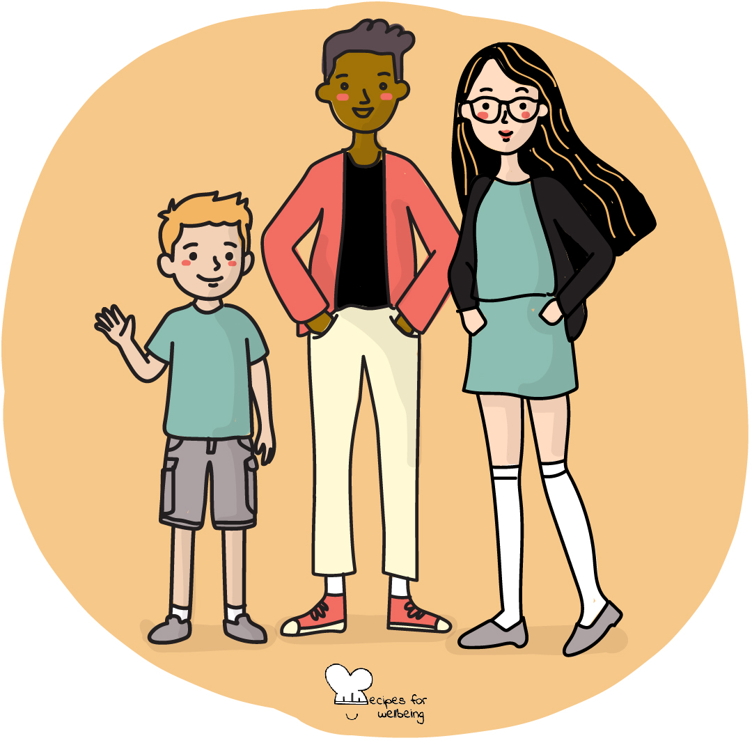 Illustration of 3 teens. © Recipes for Wellbeing