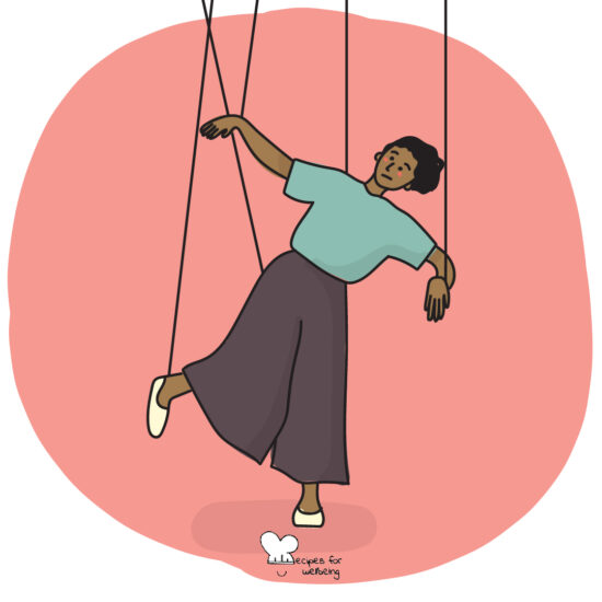 Illustration of a person held by strings like a puppet. © Recipes for Wellbeing